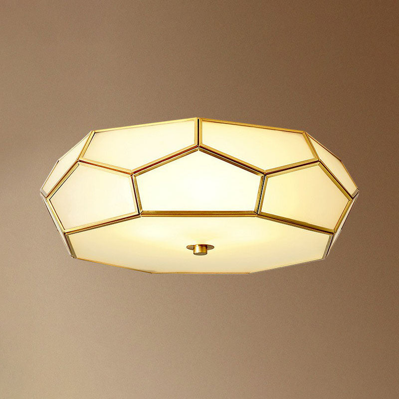 Brass Football Design Ceiling Light Minimalist White Glass Brass Finish Flush Light Fixture