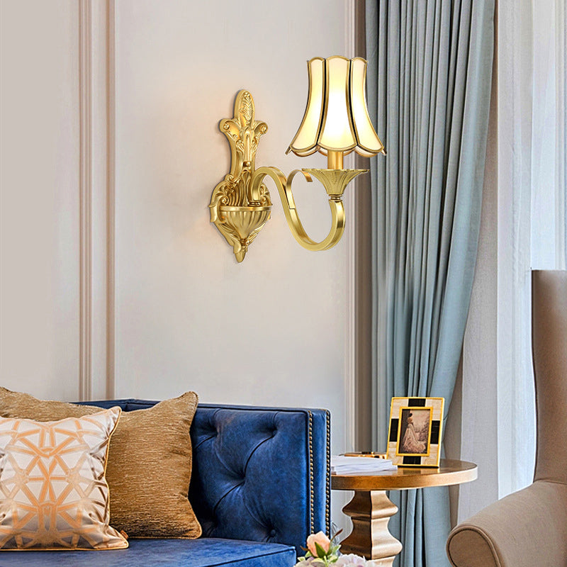 Bell Beveled Glass Wall Light Fixture Vintage Living Room Wall Mounted Lamp in Brass