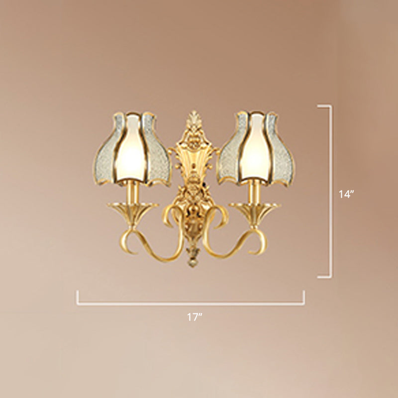 Brass Bud Wall Mount Light Traditional Beveled Glass Living Room Wall Light Fixture