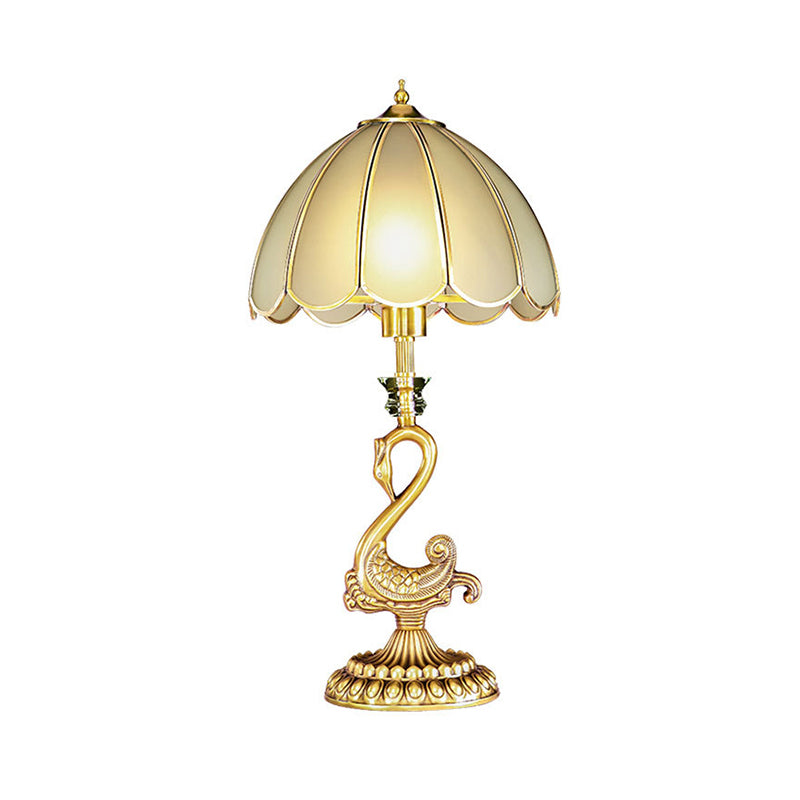 Beveled Glass Scalloped Table Lamp Classic Style 1 Head Bedside Nightstand Lighting in Brass
