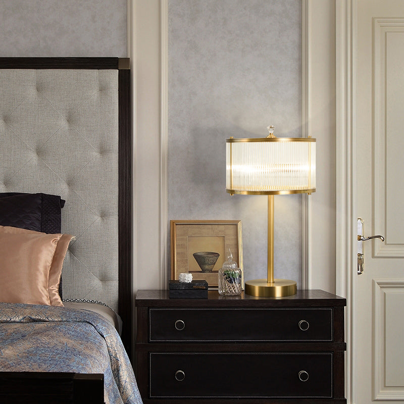 Simplicity Drum Shade Nomma Lampada 1 Bulb Clear Clear Glass Bash Lighting in ottone per letto