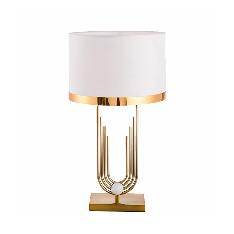 Fabric Drum Shade Table Lighting Ideas Minimalism 1-Light Living Room Nightstand Lamp