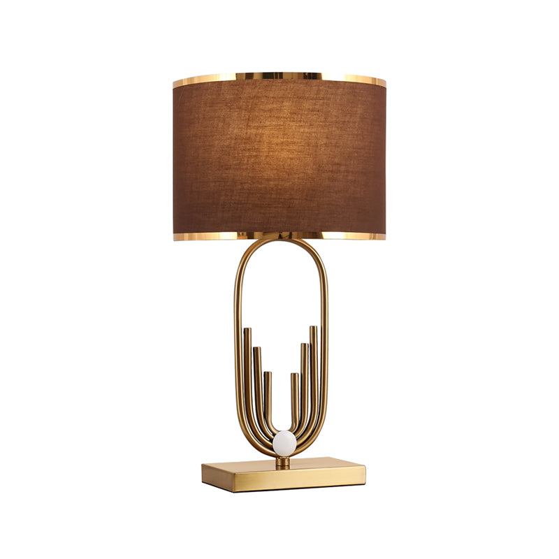 Lampada da comodino in tessuto con paralume rotondo Idee di illuminazione per tavolo da studio a lampadina singola vintage in caffè