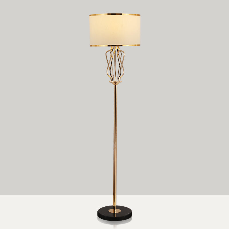 Round Fabric Standing Light Classic Style 1 Head Living Room Floor Lighting in Brass
