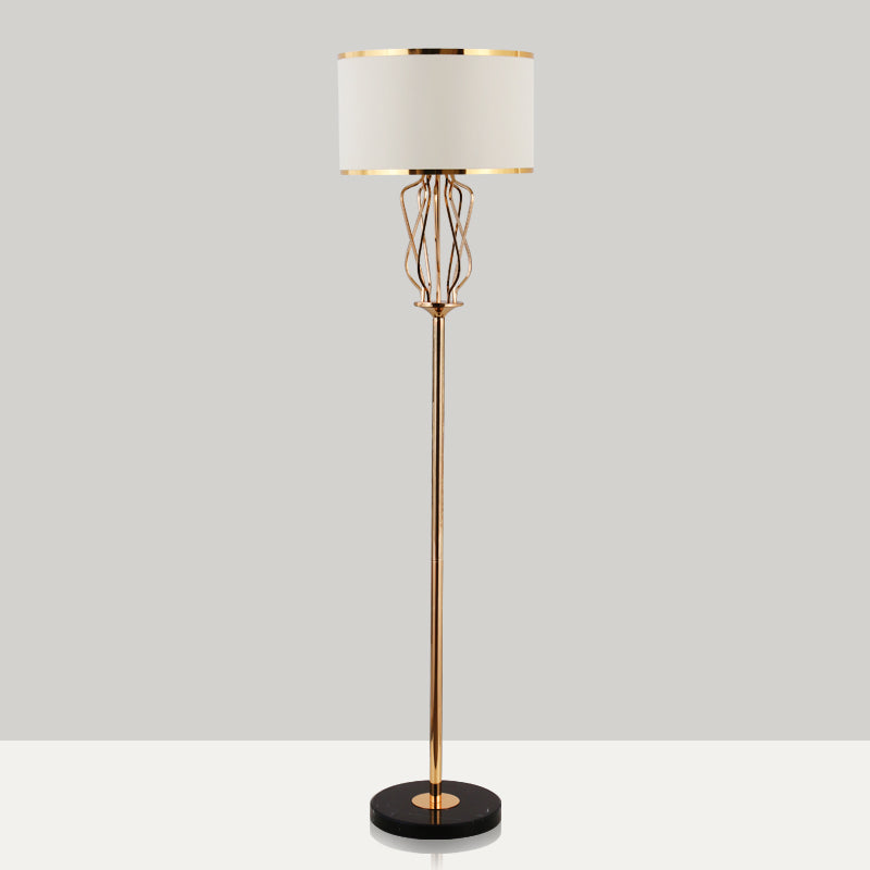 Round Fabric Standing Light Classic Style 1��Head Living Room Floor Lighting in Brass