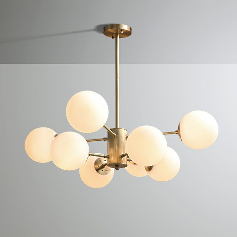 Frosted White Glass Ball Chandelier Minimalist Gold Finish Hanging Ceiling Light for Dining Room