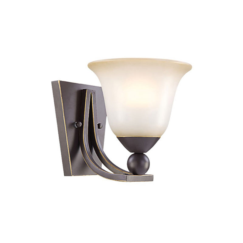 Single Bulb Wall Light Traditional Flared Frosted Glass Shade Sconce Light in Black for Bedroom