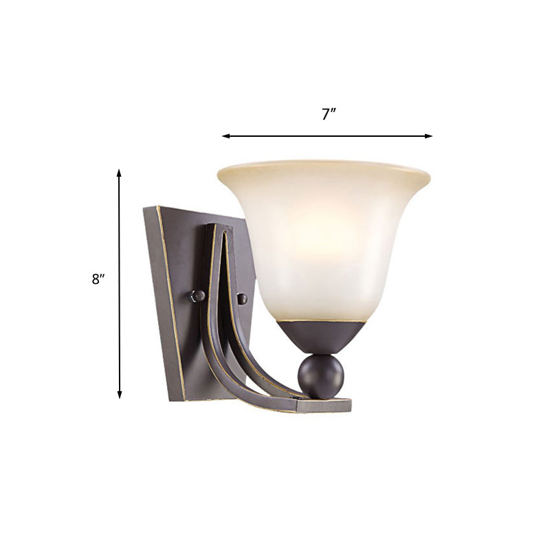 Single Bulb Wall Light Traditional Flared Frosted Glass Shade Sconce Light in Black for Bedroom
