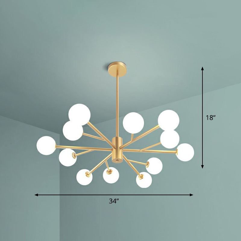 Ramo metallico LED LED Sospensione Light Postmodernist Gold Candelier con sfera Opal Glass Shade