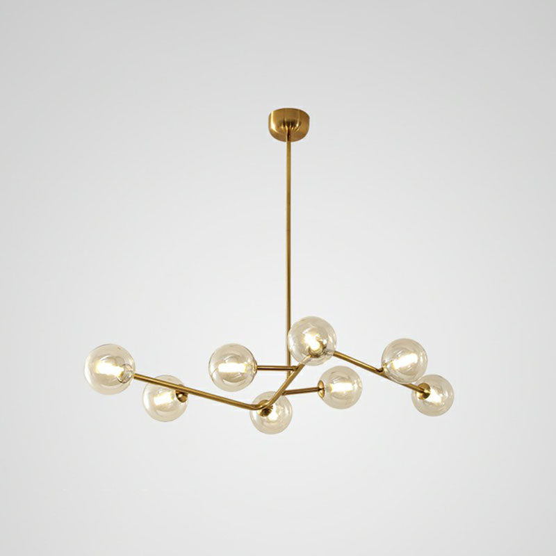 Molecule kroonluchter met messing afwerking Eenvoud 8 lampen Metalen ophanglamp met bolglazen kap