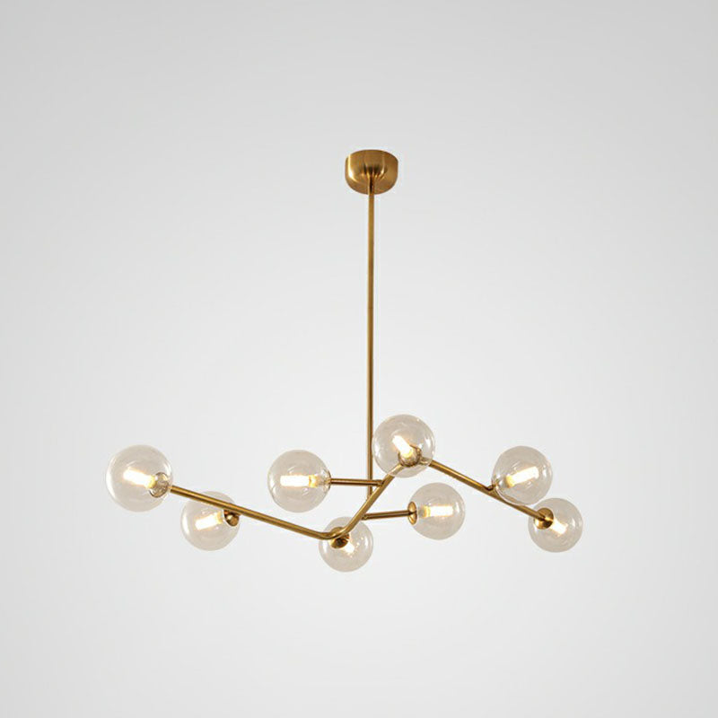 Molecule kroonluchter met messing afwerking Eenvoud 8 lampen Metalen ophanglamp met bolglazen kap