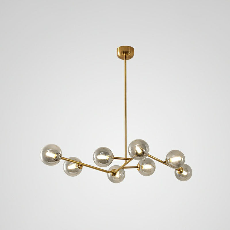 Molecule kroonluchter met messing afwerking Eenvoud 8 lampen Metalen ophanglamp met bolglazen kap