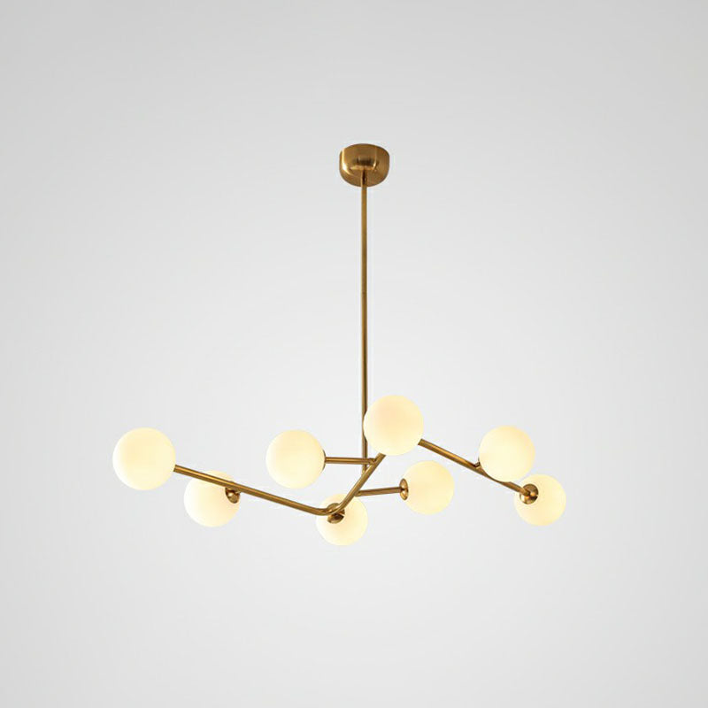 Molecule kroonluchter met messing afwerking Eenvoud 8 lampen Metalen ophanglamp met bolglazen kap