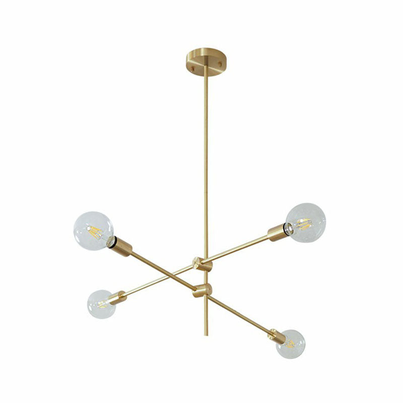 Einfachheit rotierender Arm Kronleuchter Metallic Wohnzimmer Deckenlampe mit offener Glühbirne Design