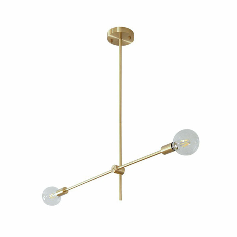 Einfachheit rotierender Arm Kronleuchter Metallic Wohnzimmer Deckenlampe mit offener Glühbirne Design
