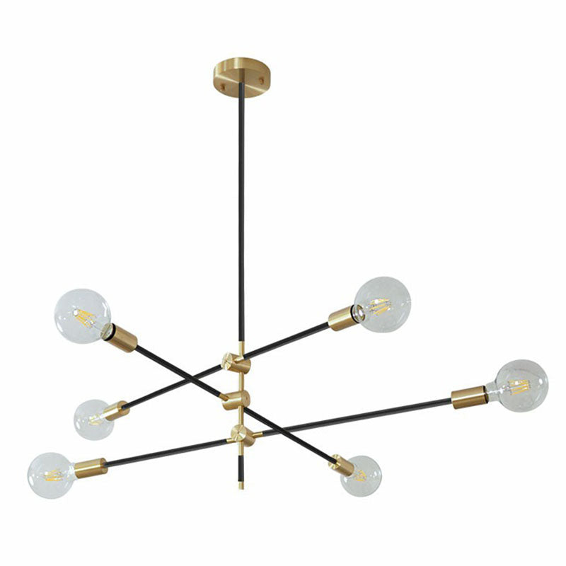Einfachheit rotierender Arm Kronleuchter Metallic Wohnzimmer Deckenlampe mit offener Glühbirne Design