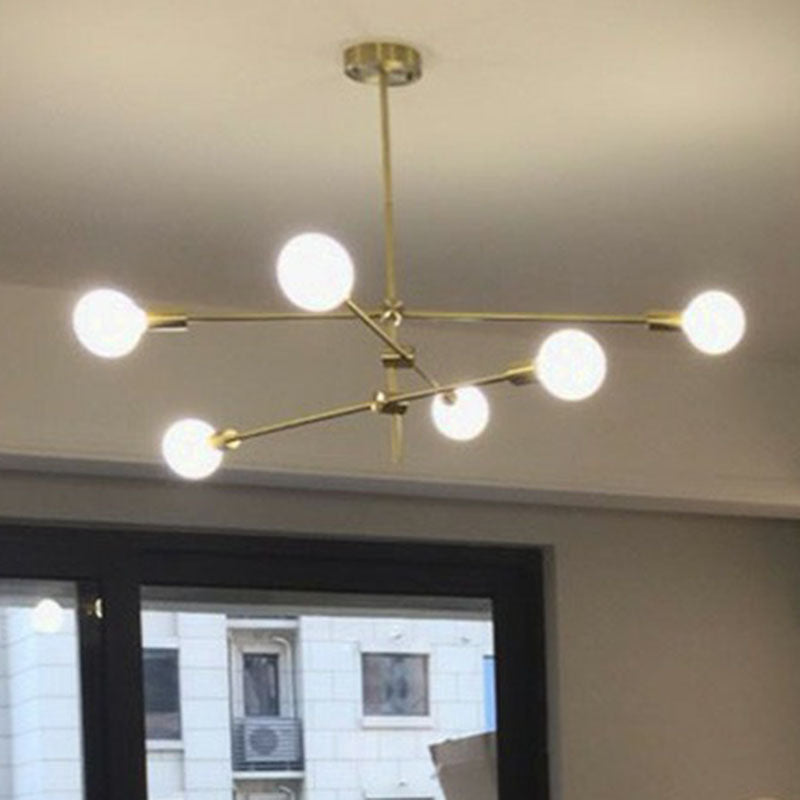 Einfachheit rotierender Arm Kronleuchter Metallic Wohnzimmer Deckenlampe mit offener Glühbirne Design