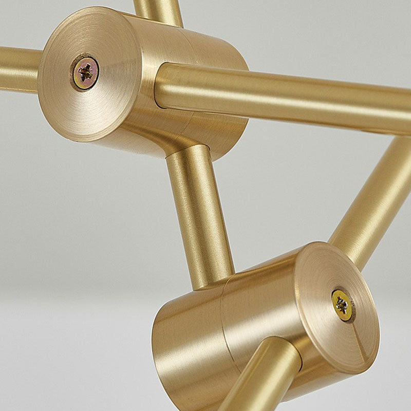 Einfachheit rotierender Arm Kronleuchter Metallic Wohnzimmer Deckenlampe mit offener Glühbirne Design