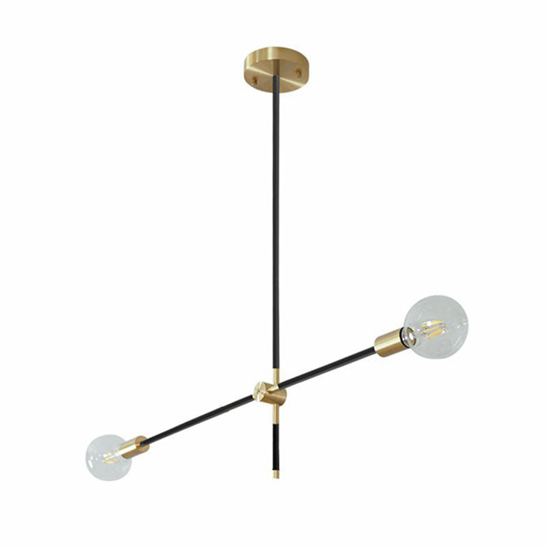 Einfachheit rotierender Arm Kronleuchter Metallic Wohnzimmer Deckenlampe mit offener Glühbirne Design