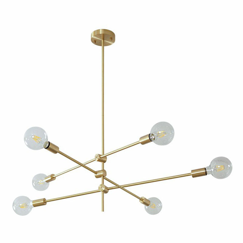 Einfachheit rotierender Arm Kronleuchter Metallic Wohnzimmer Deckenlampe mit offener Glühbirne Design