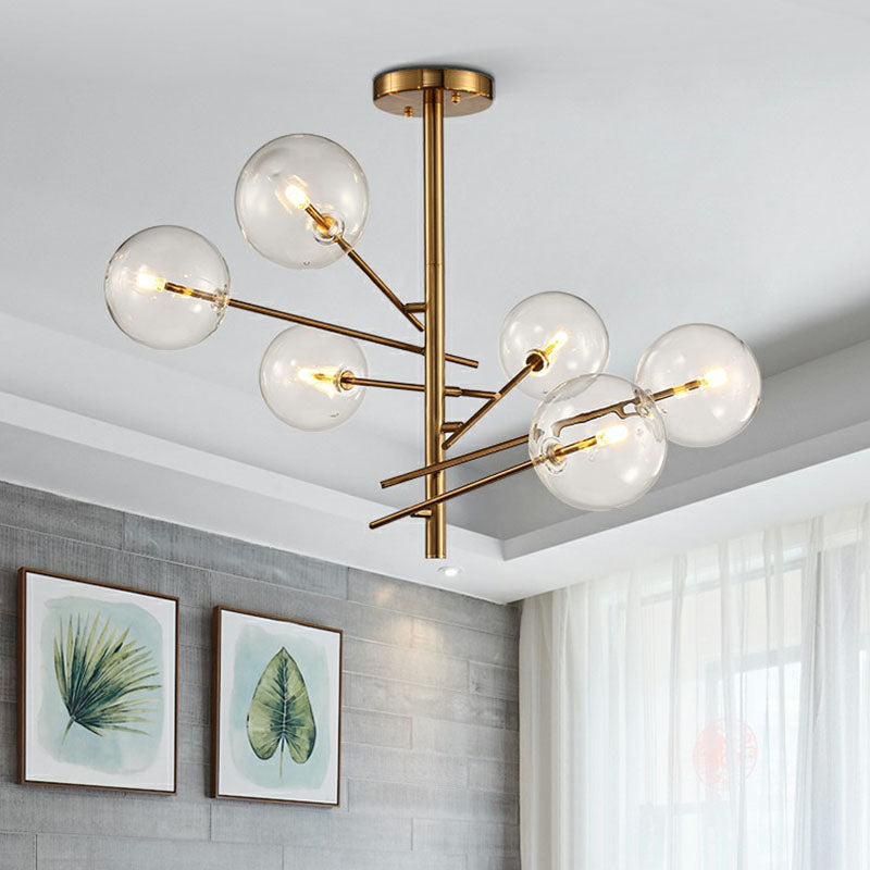 Ball Restaurant Chandelier Clear Glass Postmodern Style Suspension Light in Gold