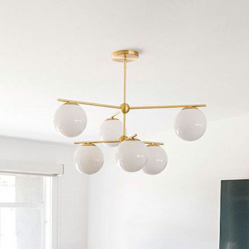 Lampadità del lampadario a globo di vetro bianco semplicità 6 teste lampada a soffitto oro per soggiorno