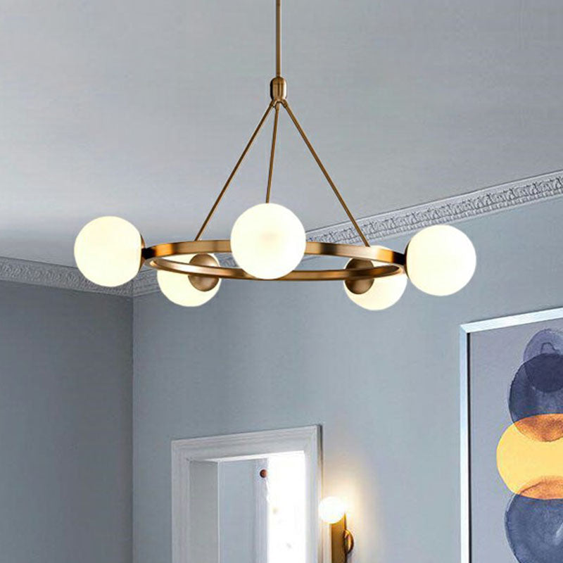 Minimalist Circular Chandelier Pendant Light Milky Ball Glass Living Room Ceiling Hand Lamp