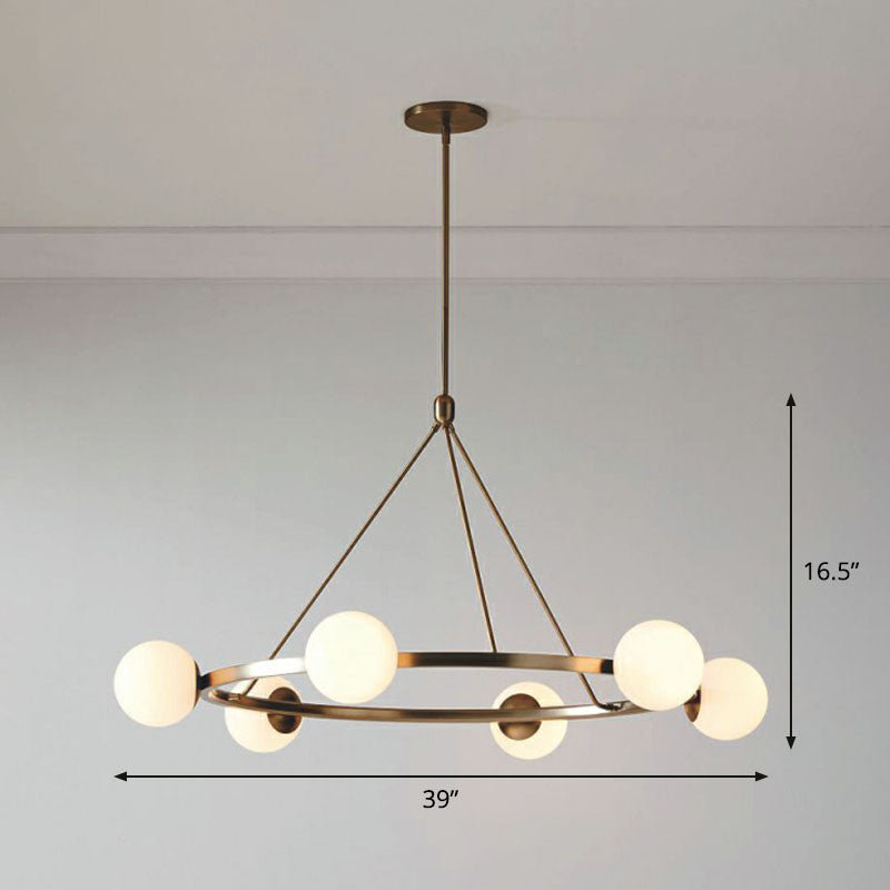 Minimalist Circular Chandelier Pendant Light Milky Ball Glass Living Room Ceiling Hand Lamp