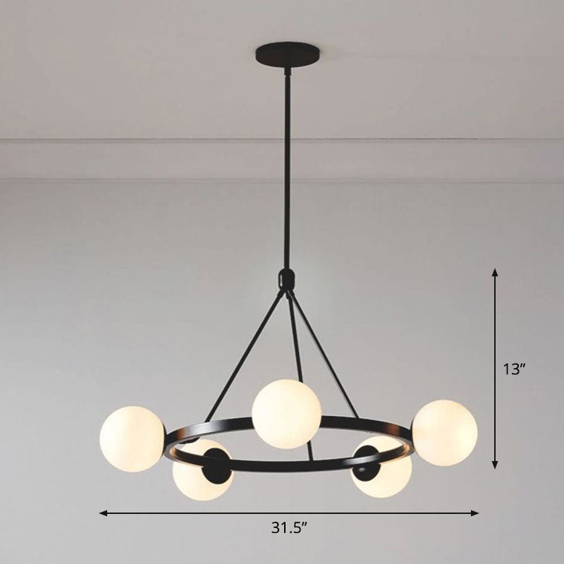 Minimalist Circular Chandelier Pendant Light Milky Ball Glass Living Room Ceiling Hand Lamp