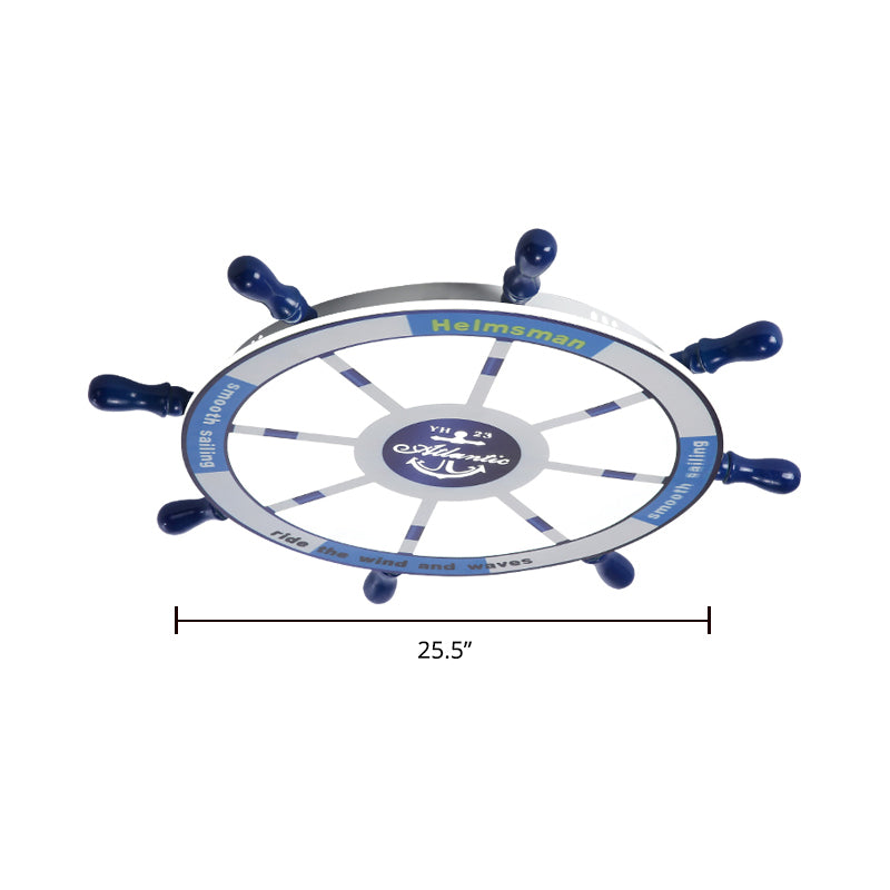 Rudder Chambre à coucher LED Flush Mount Lighting Wood Kids Style Flush Mount Ceiling Light in Blue