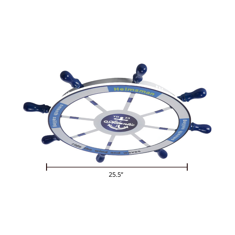 Rudder Chambre à coucher LED Flush Mount Lighting Wood Kids Style Flush Mount Ceiling Light in Blue