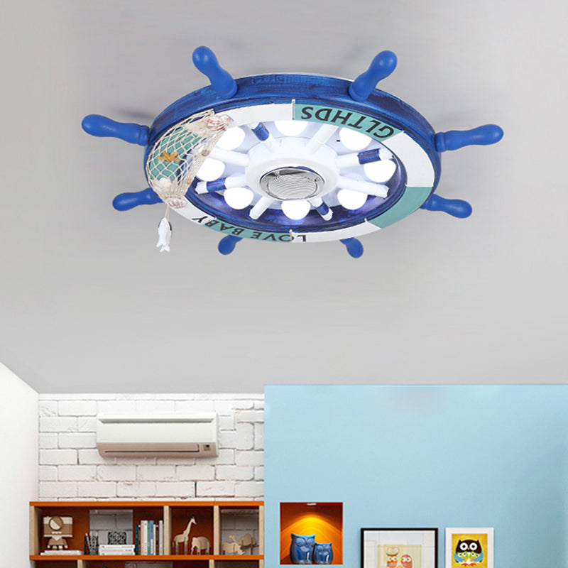Wood Rudder Flush Light Contemporary Blue LED Flush Ceiling Light Fixture for Nursery