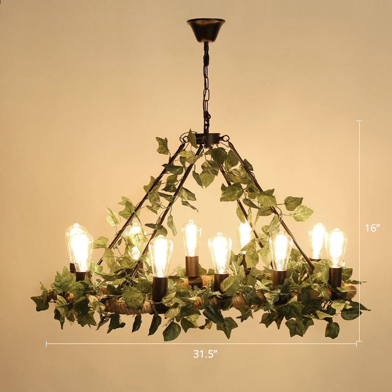 Wagon Wheel Dining Room Hanging Light Farmhouse Metal Chandelier with Plant Decoration