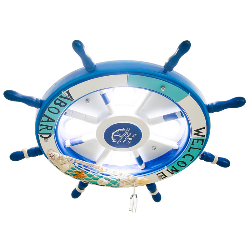 Rudder Kids Room LED Flush Mount Wooden 8 Heads Mediterranean Ceiling Flush Light