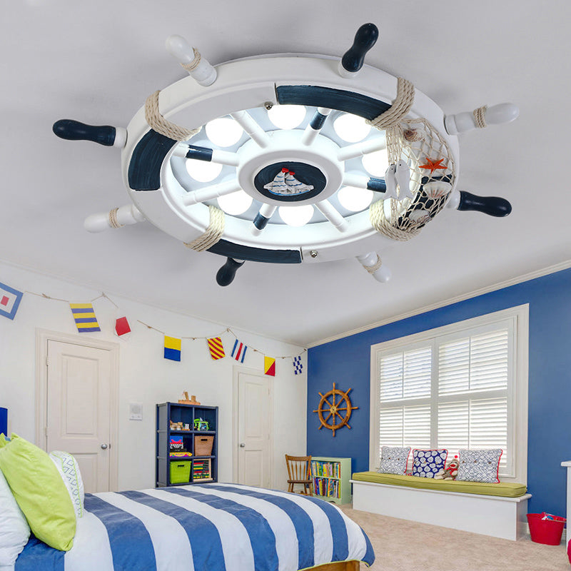 Rudder Kids Room LED Flush Mount Wooden 8 Heads Mediterranean Ceiling Flush Light