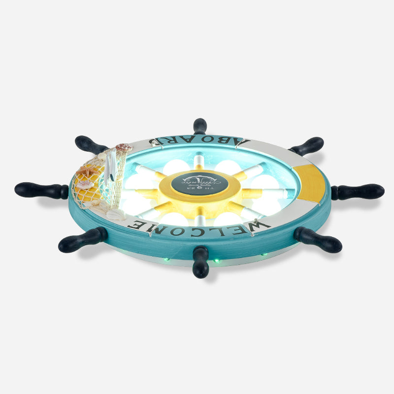 Plafonnier en bois Rudder pour enfants, plafonnier LED à 8 ampoules avec décoration en résille