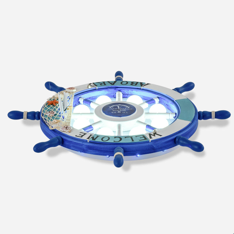 Plafonnier en bois Rudder pour enfants, plafonnier LED à 8 ampoules avec décoration en résille