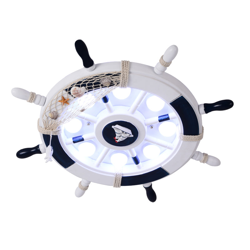 Plafonnier en bois Rudder pour enfants, plafonnier LED à 8 ampoules avec décoration en résille