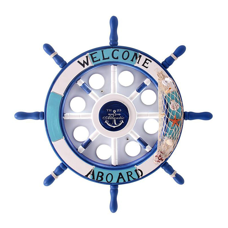 Pirate Ship Rudder Kids Bedroom Ceiling Lamp Wood Mediterranean LED Flush Mount Lighting