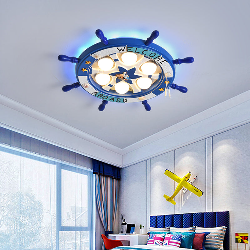 Cartoon Rudder Shaped LED Ceiling Flush Light Metal Kids Room Flush-Mount Light Fixture