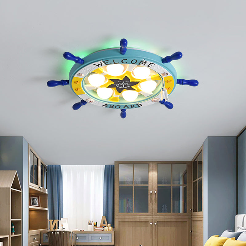 Cartoon Rudder Shaped LED Ceiling Flush Light Metal Kids Room Flush-Mount Light Fixture