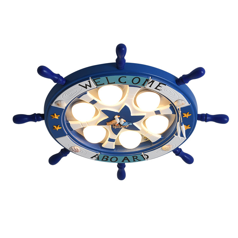 Cartoon Rudder Shaped LED Ceiling Flush Light Metal Kids Room Flush-Mount Light Fixture