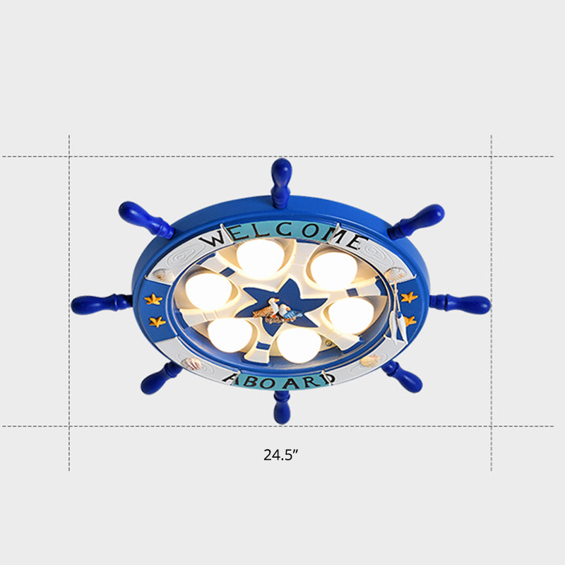 Cartoon Rudder Shaped LED Ceiling Flush Light Metal Kids Room Flush-Mount Light Fixture