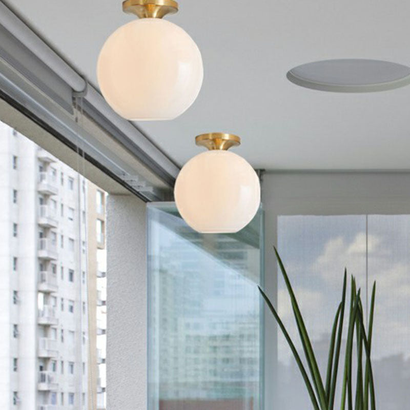 Minimalist Geometric Flushmount Light Glass 1 Bulb Balcony Semi-Flush Mount Ceiling Light