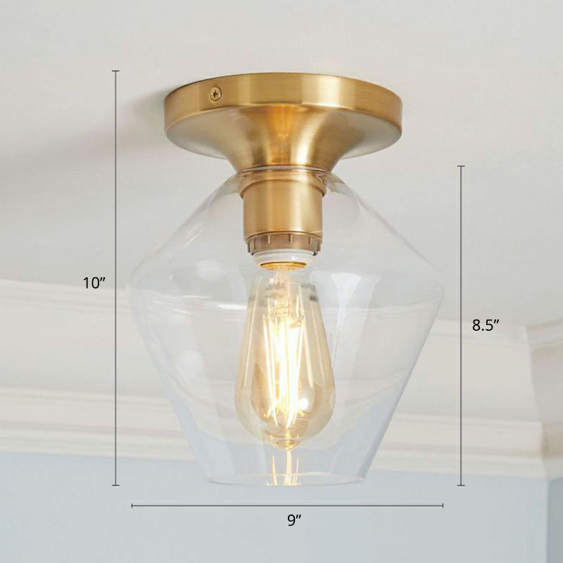 Minimalist Geometric Flushmount Light Glass 1 Bulb Balcony Semi-Flush Mount Ceiling Light