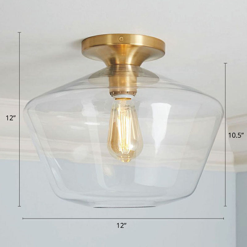 Minimalist Geometric Flushmount Light Glass 1 Bulb Balcony Semi-Flush Mount Ceiling Light