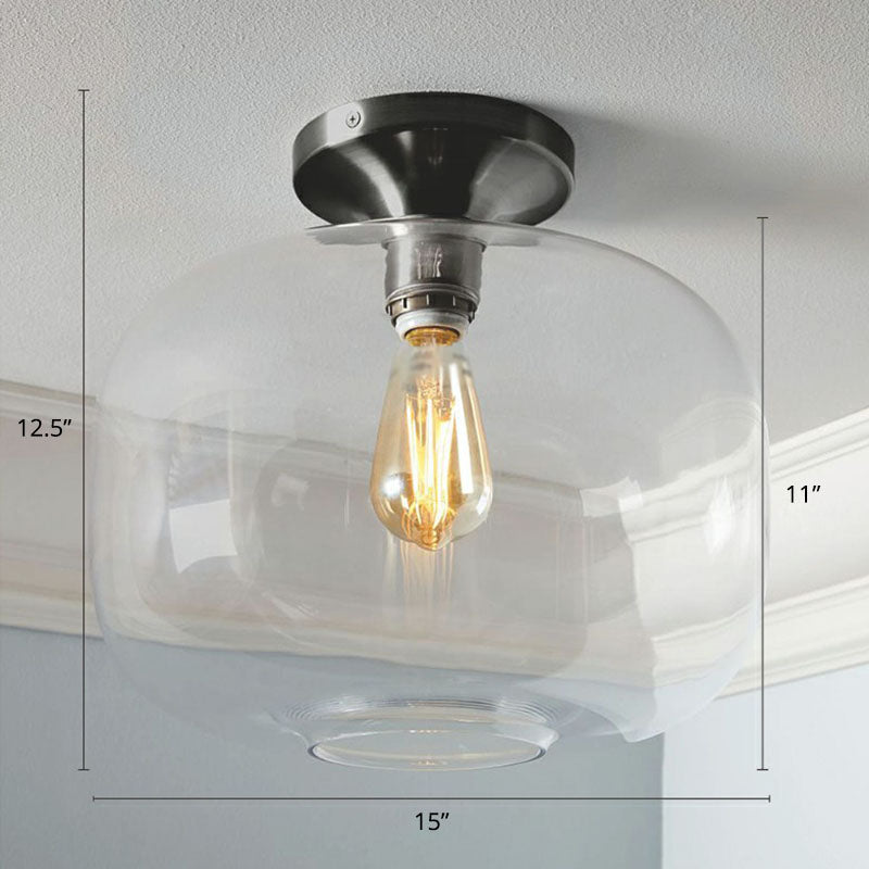 Minimalist Geometric Flushmount Light Glass 1 Bulb Balcony Semi-Flush Mount Ceiling Light