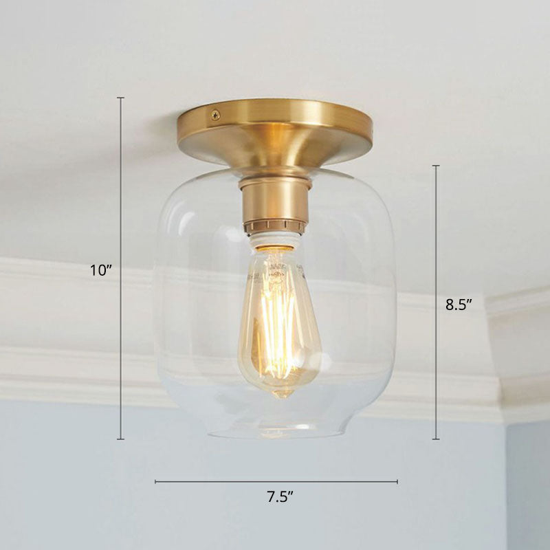 Minimalist Geometric Flushmount Light Glass 1 Bulb Balcony Semi-Flush Mount Ceiling Light