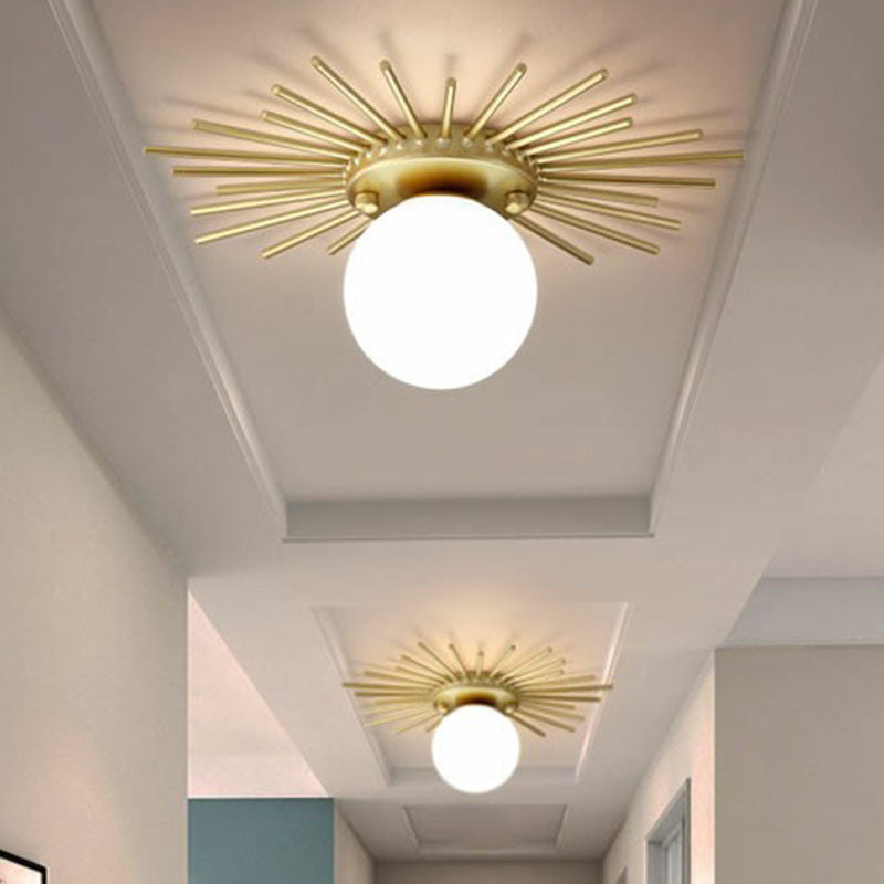 Golden Sunburst semi-inbouw eenvoudige creatieve plafondverlichting van enkel opaalglas voor foyer