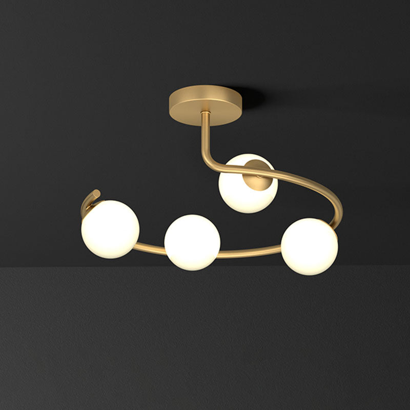 Kugelkorridor Flush Mount Leichte Creme Glas künstlerische Halbflush -Deckenbehandlung in Gold